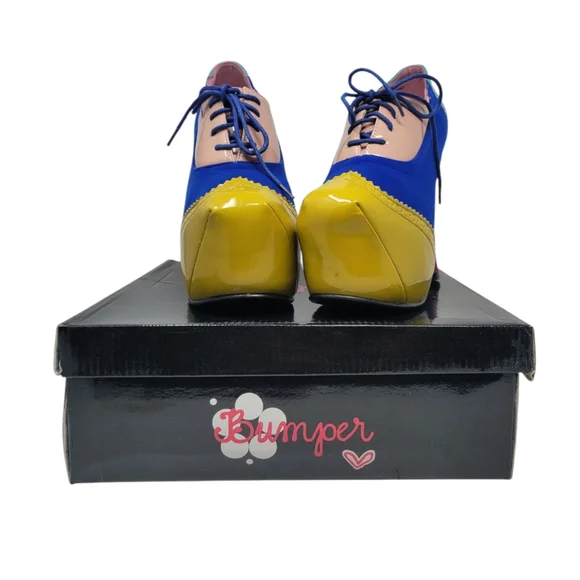 Color Block Lace Up Oxford Platform Heels - Picture 9 of 9